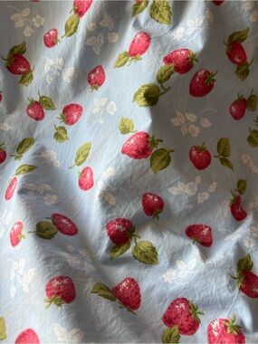 Tommy Hilfiger QUEEN FLAT Sheet 100% Cotton Strawberry Natalie Blue Italian USA